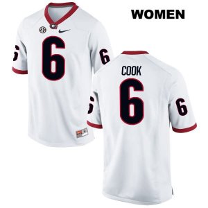 Women's Georgia Bulldogs NCAA #6 James Cook Nike Stitched White Authentic College Football Jersey WTQ0554AX